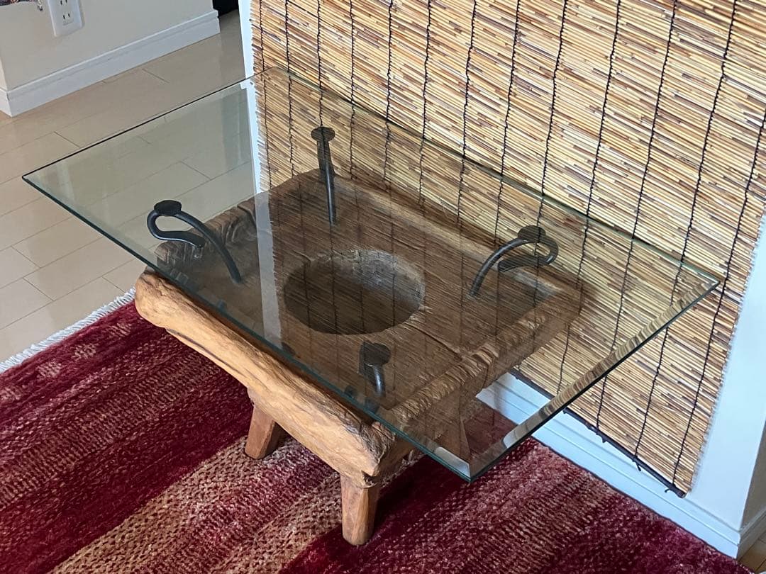 古木ガラス　ローテーブル　アジアン