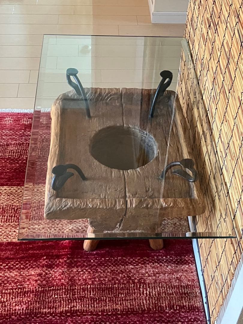 古木ガラス　ローテーブル　アジアン