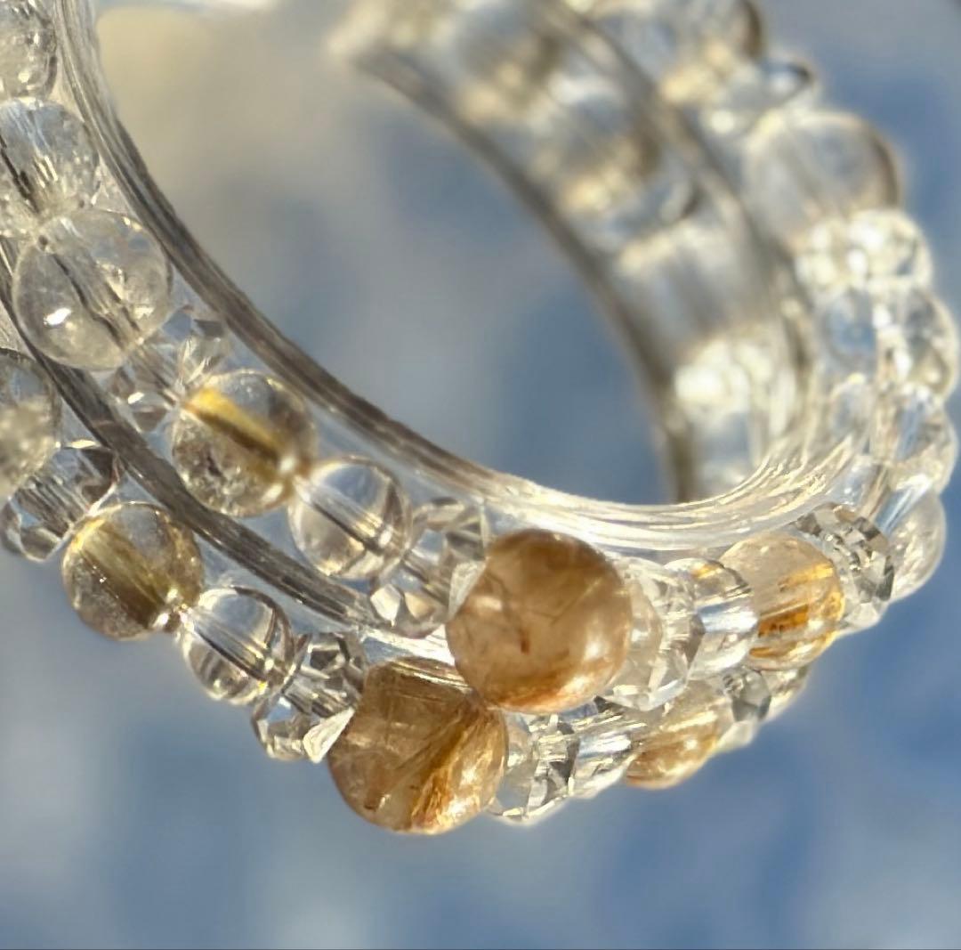 タイチンルチル×マニカラン産水晶 デザインブレスレット サイズ変更可
