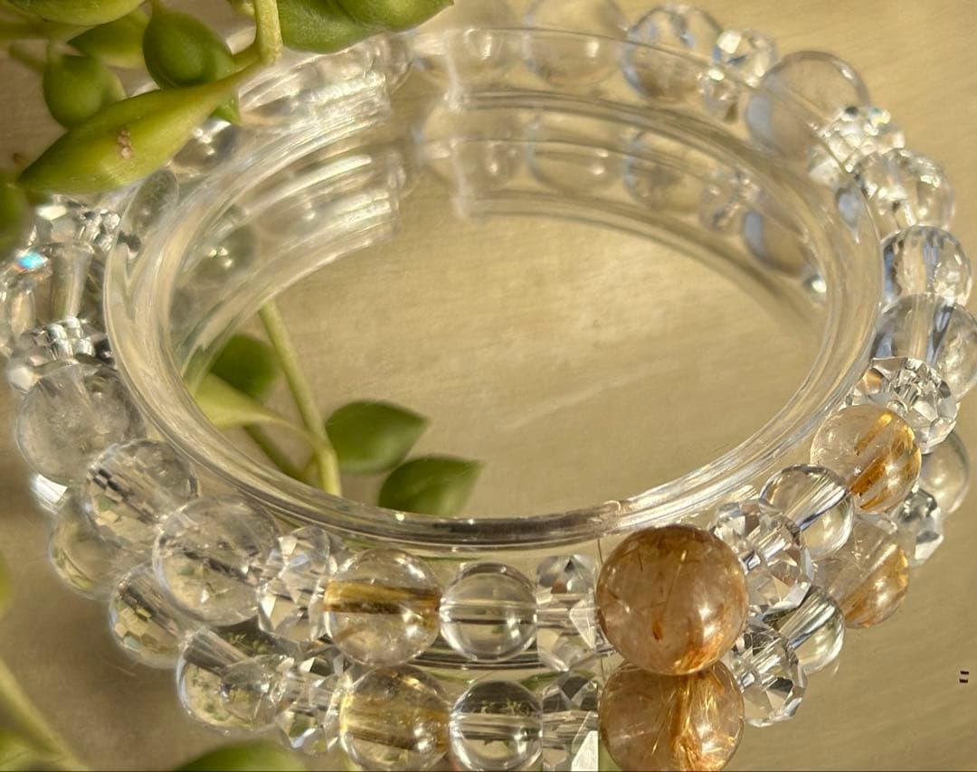 タイチンルチル×マニカラン産水晶 デザインブレスレット サイズ変更可