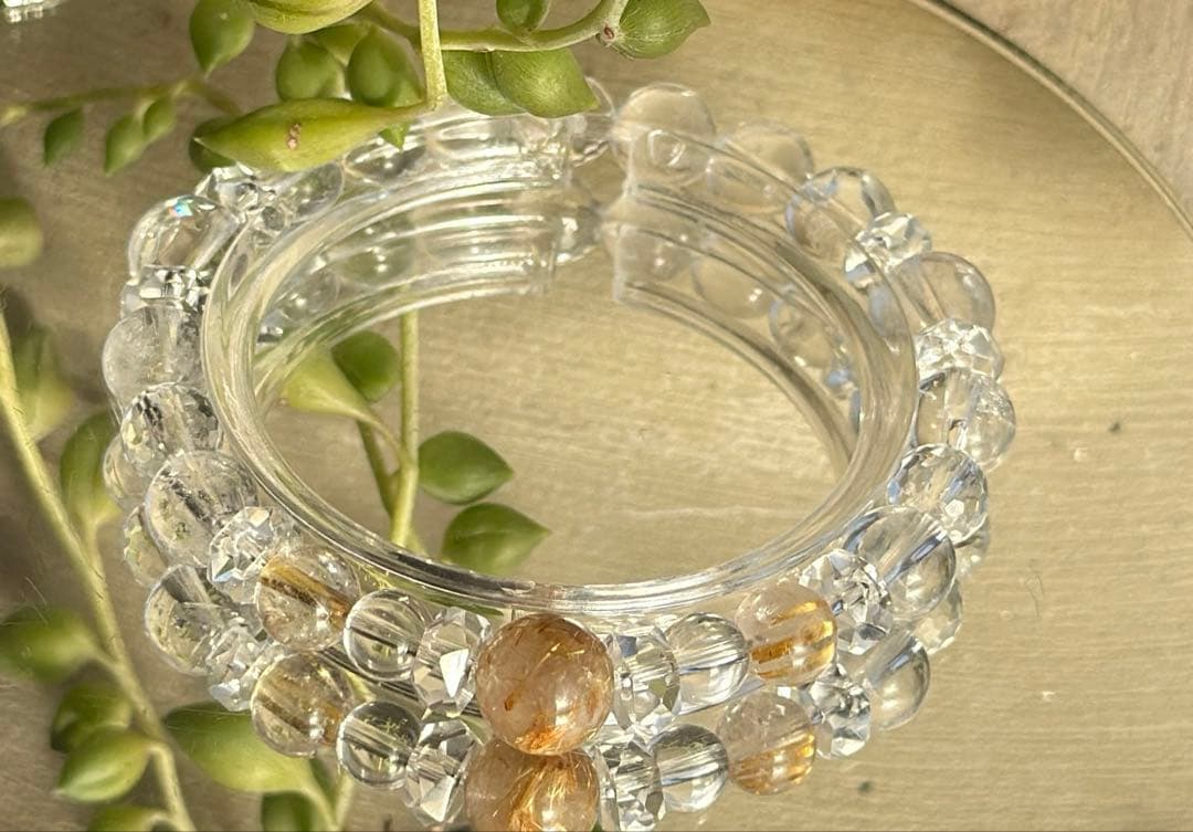 タイチンルチル×マニカラン産水晶 デザインブレスレット サイズ変更可