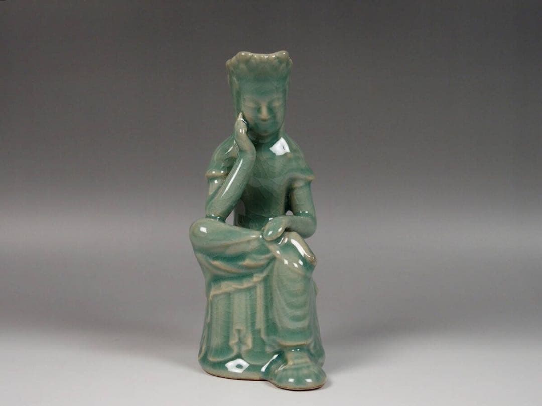 【高麗青磁弥勒菩薩半跏思惟像】陶器　仏像　東洋彫刻　青磁　民芸　民藝　骨董