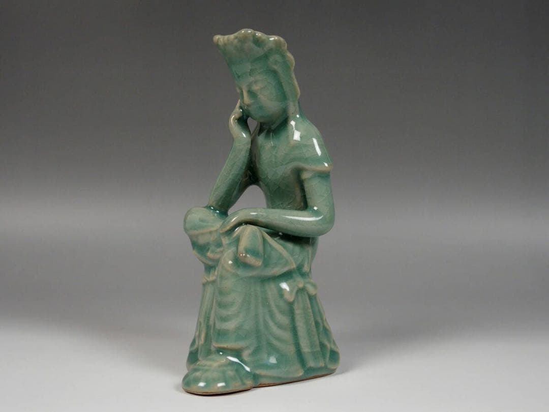 【高麗青磁弥勒菩薩半跏思惟像】陶器　仏像　東洋彫刻　青磁　民芸　民藝　骨董