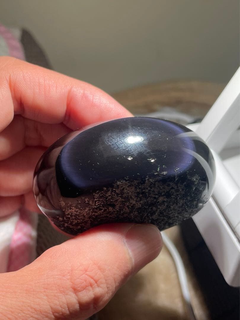 研磨品　十勝石玲瓏　ブルーパープルシラー　ほぼ全面磨き　レインボーオブシディアン