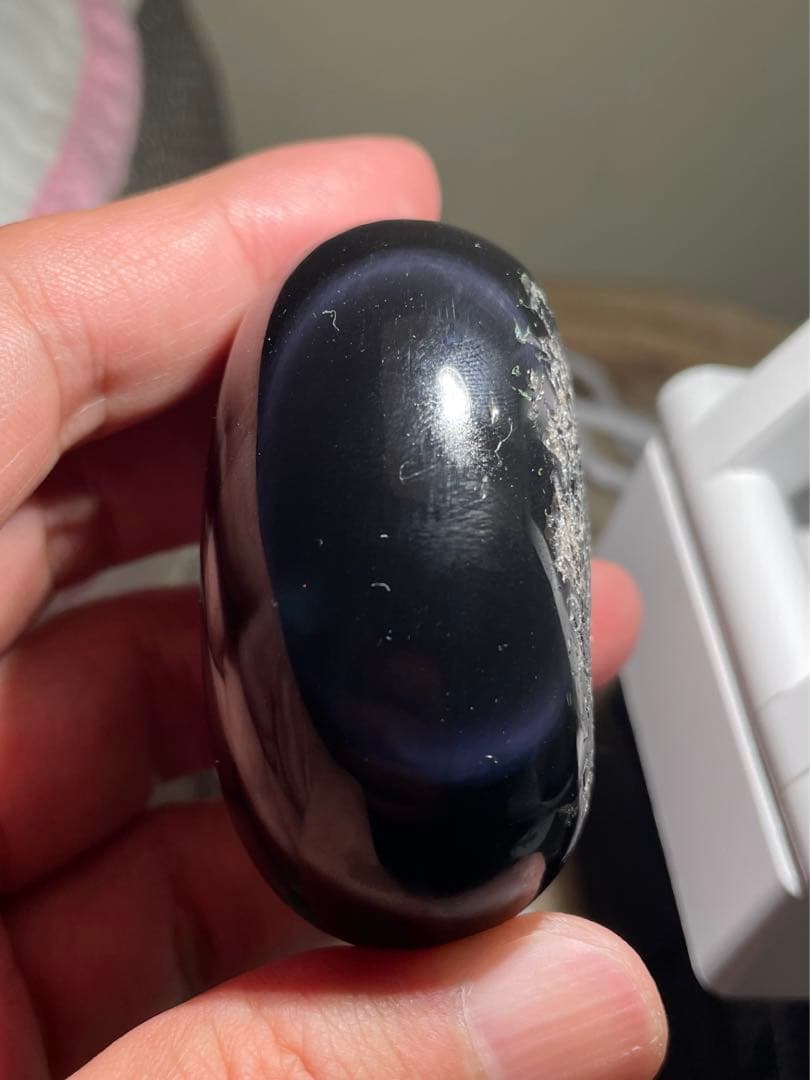 研磨品　十勝石玲瓏　ブルーパープルシラー　ほぼ全面磨き　レインボーオブシディアン