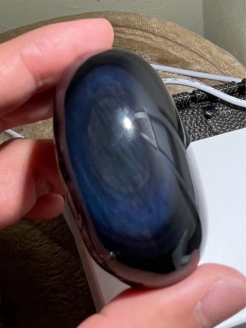 研磨品　十勝石玲瓏　ブルーパープルシラー　ほぼ全面磨き　レインボーオブシディアン