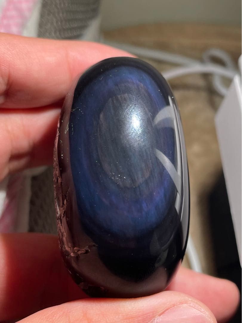 研磨品　十勝石玲瓏　ブルーパープルシラー　ほぼ全面磨き　レインボーオブシディアン