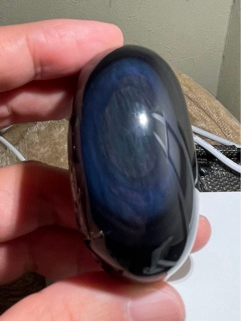 研磨品　十勝石玲瓏　ブルーパープルシラー　ほぼ全面磨き　レインボーオブシディアン