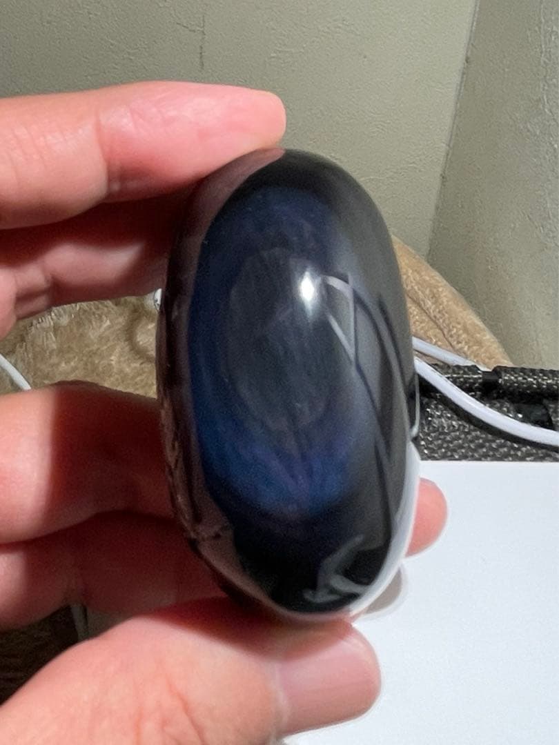 研磨品　十勝石玲瓏　ブルーパープルシラー　ほぼ全面磨き　レインボーオブシディアン