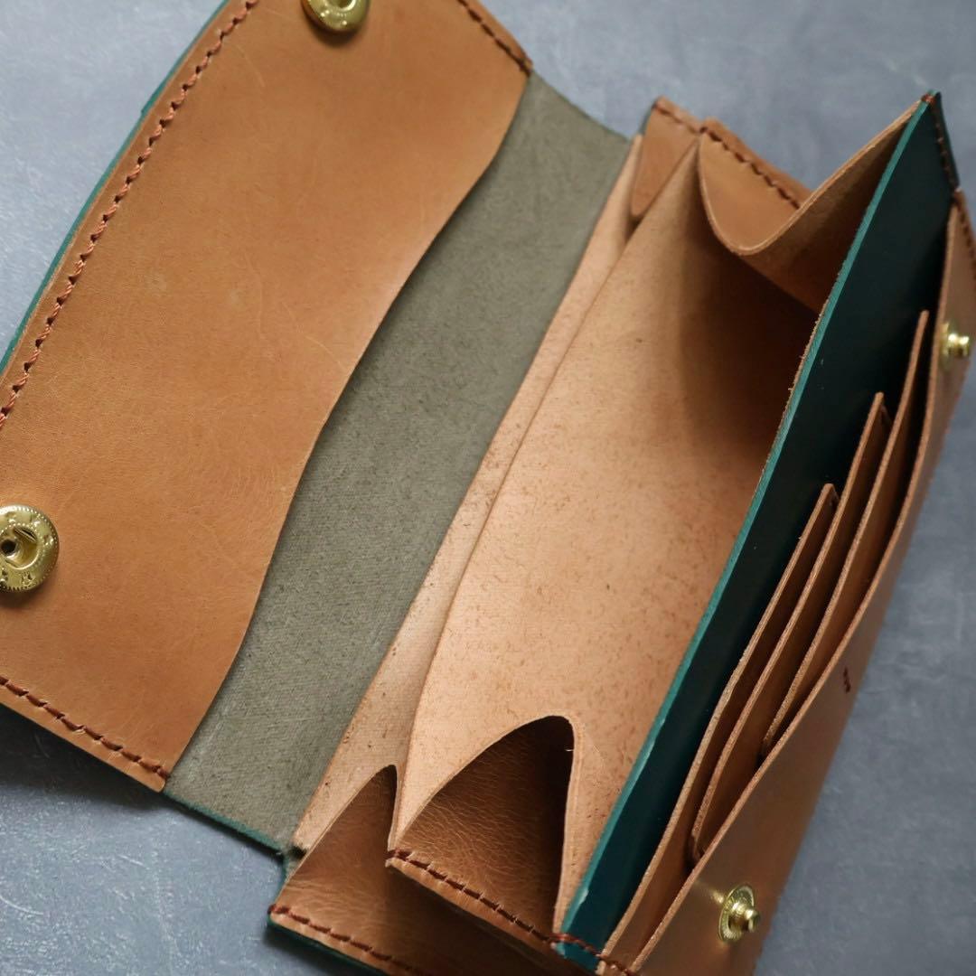 青と茶色の姫路レザー　コンパクト長財布