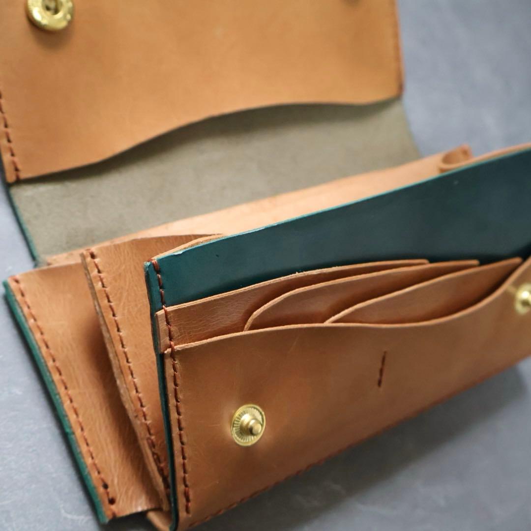 青と茶色の姫路レザー　コンパクト長財布