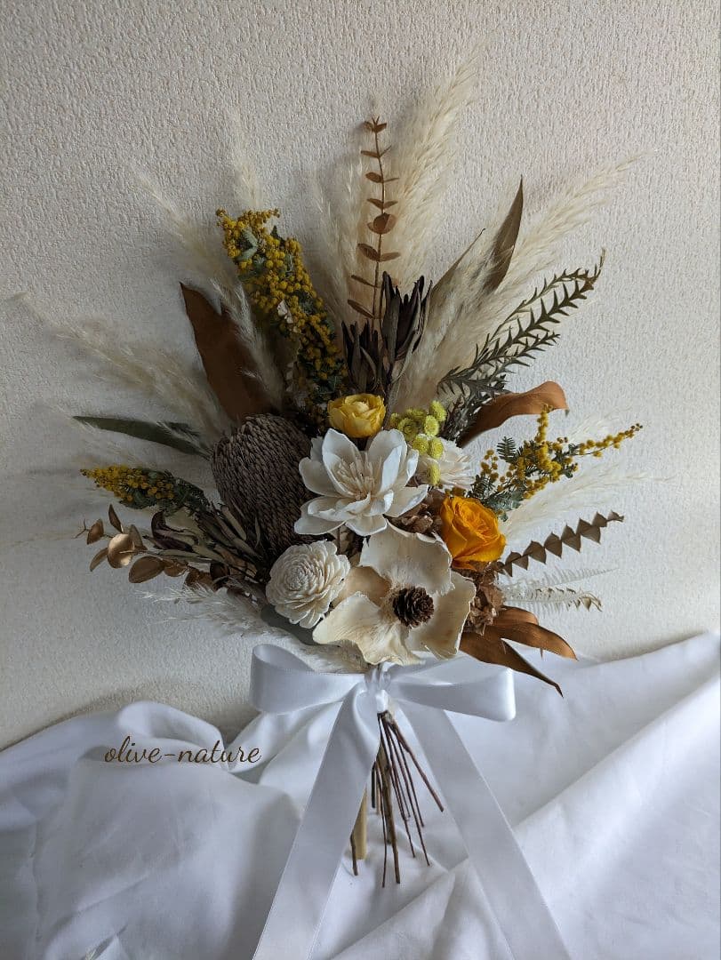 【特別価格】パームフラワーのウェディングブーケ＆ブートニア 結婚式 前撮り