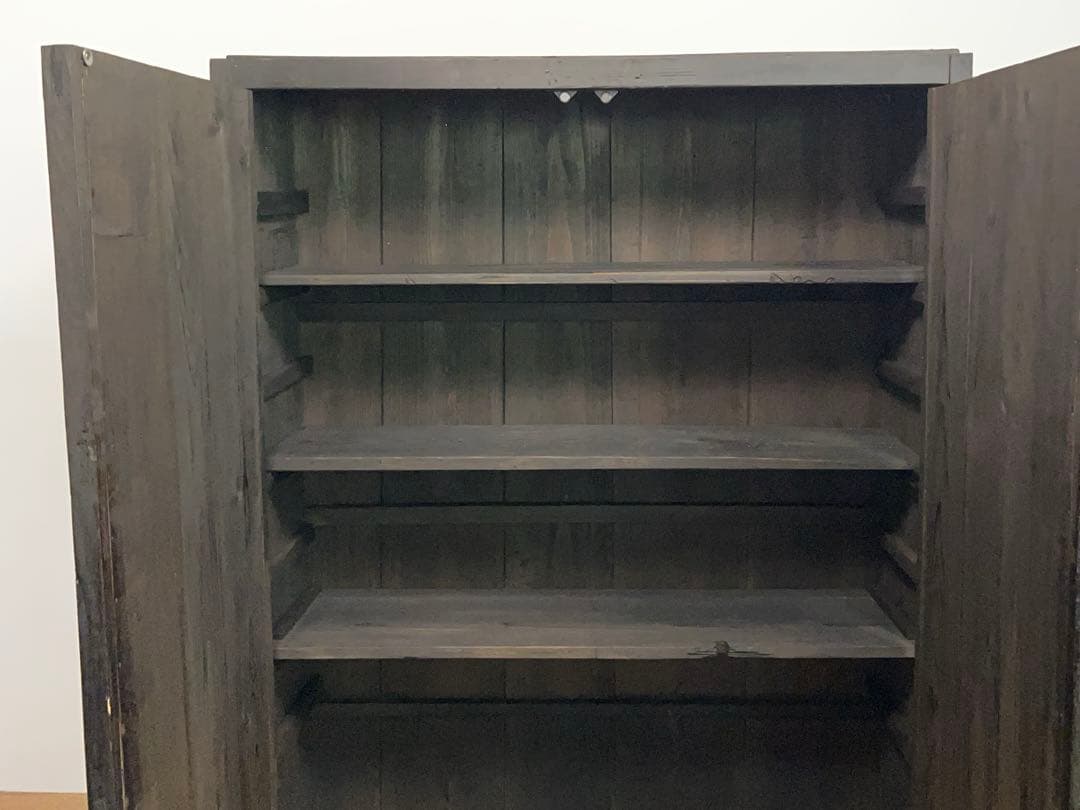 黒色　収納棚　戸棚　高さ約150㎝　M078　古道具　ビンテージ　アンティーク