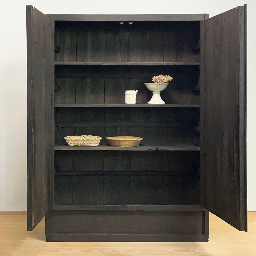 黒色　収納棚　戸棚　高さ約150㎝　M078　古道具　ビンテージ　アンティーク
