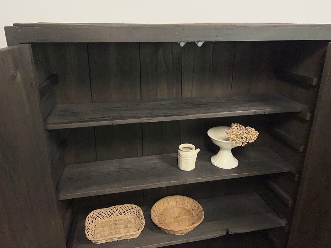 黒色　収納棚　戸棚　高さ約150㎝　M078　古道具　ビンテージ　アンティーク