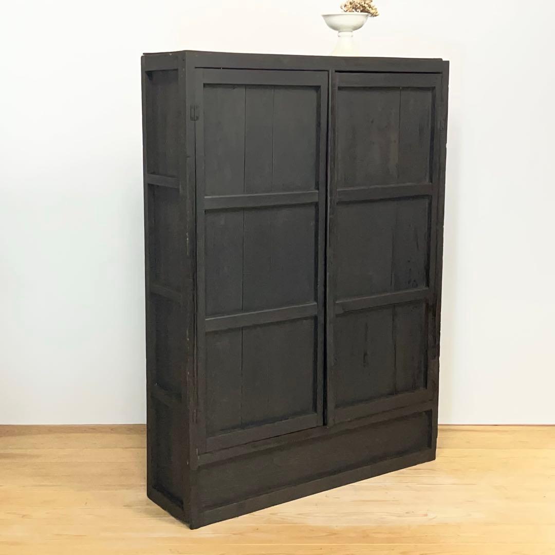 黒色　収納棚　戸棚　高さ約150㎝　M078　古道具　ビンテージ　アンティーク
