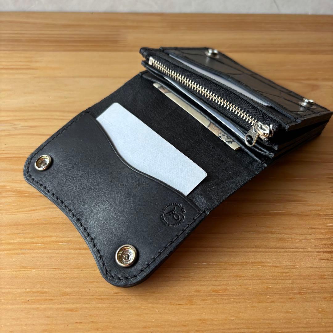 【ブラック&クロコダイル】ショートトラッカーウォレット イタリアンレザー 本革