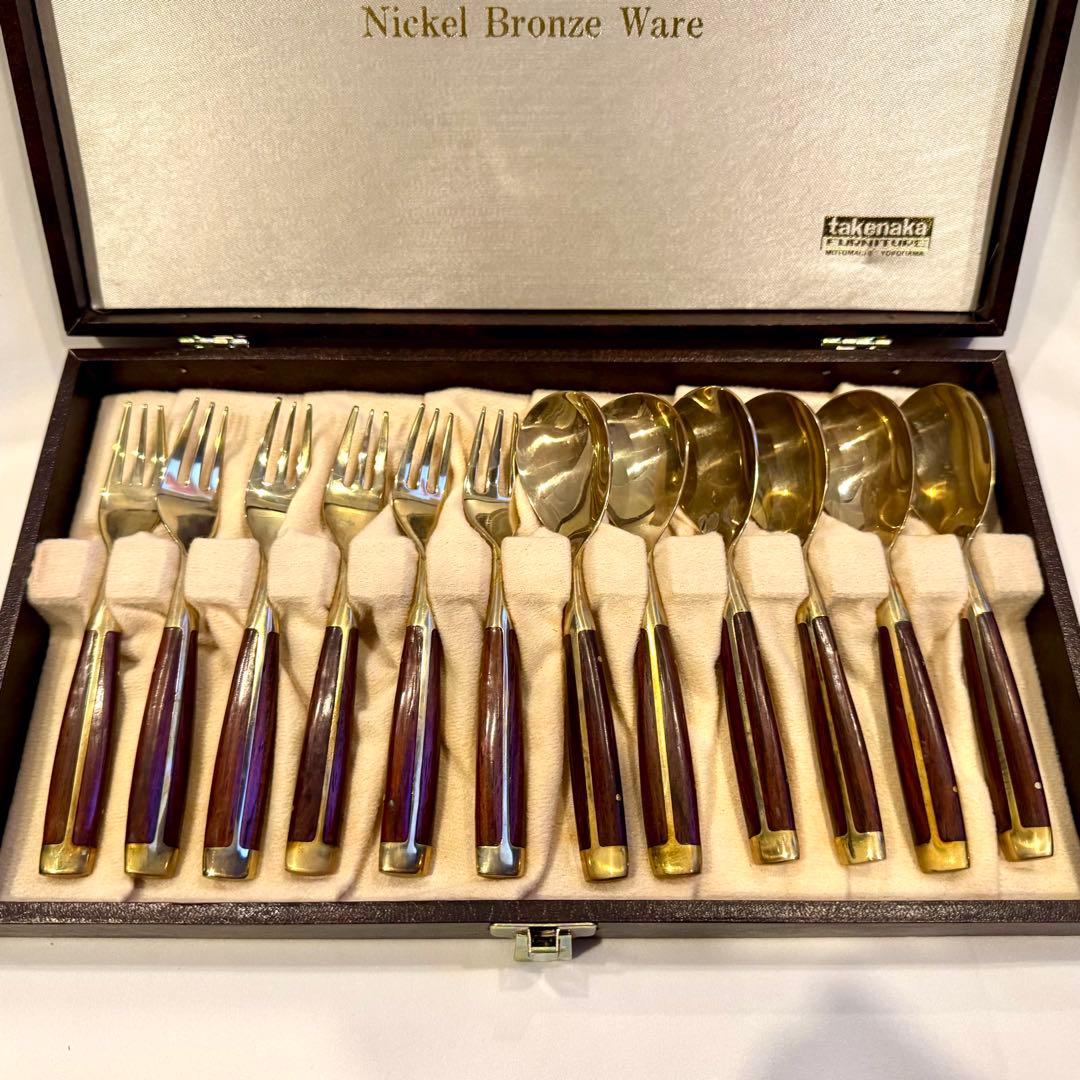 【未使用品】 横浜 元町 竹中 ニッケルブロンズ ハンドメイド カトラリーセット