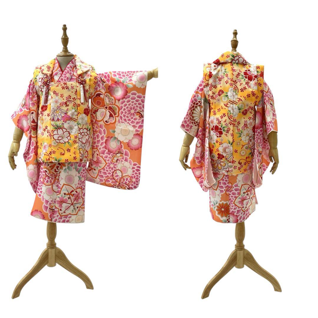 ◎mk-1721　女児　七五三　着物・被布セット　3歳　　11-20