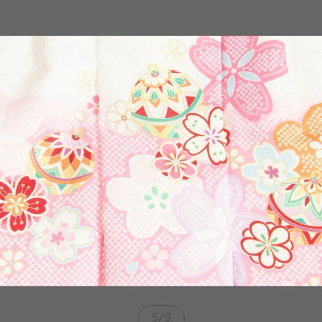 七五三　水色着物 桜模様　鞠ピンク