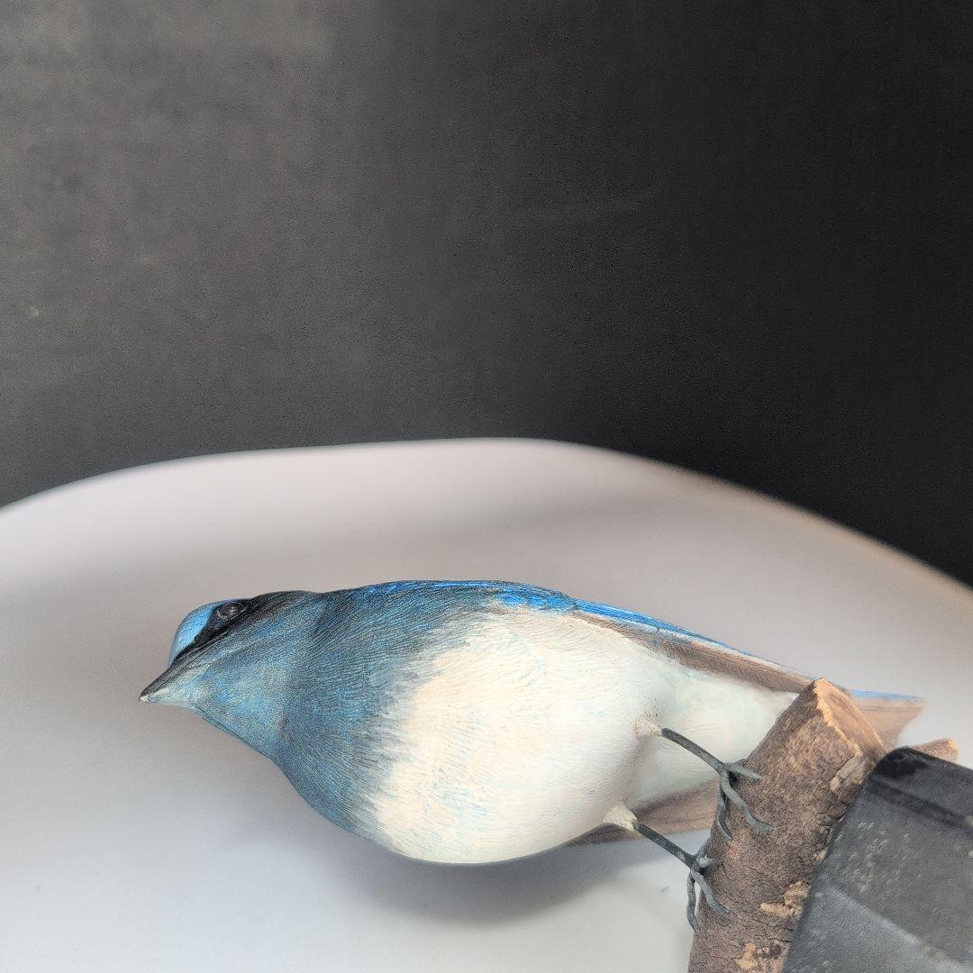 オオルリ 幸せ運ぶ青い鳥 木彫りの野鳥 野鳥彫刻 リアルバード