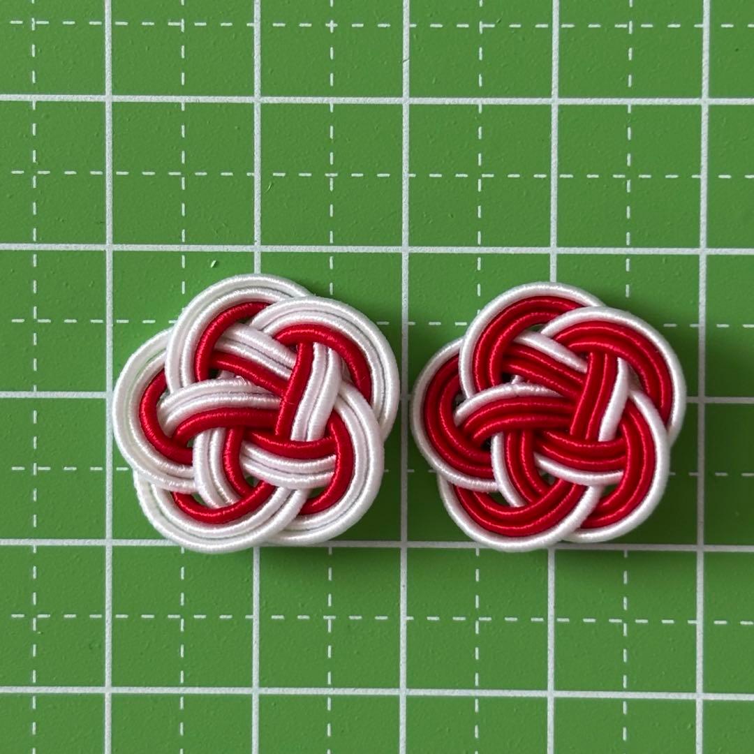 水引パーツ 3重梅結び (紅白)50個 No.