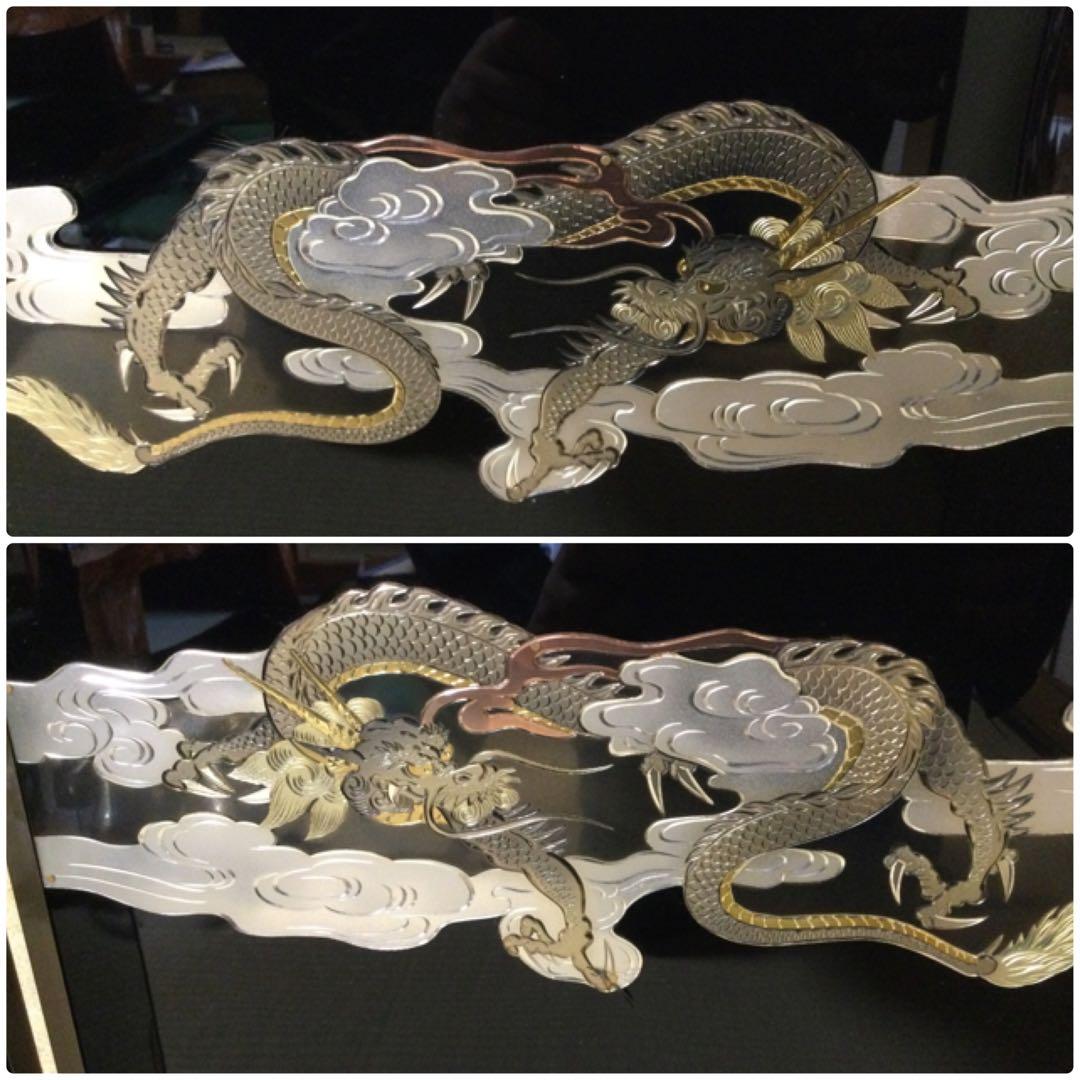 五月人形 飛騨の一刀彫龍頭兜 上原鎧袖作 屏風、台付 L152