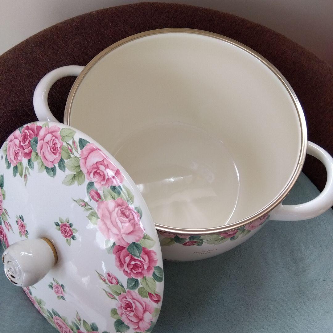 エジリー　インペリアルローズ　深型鍋　２０㎝ ホーロー深型鍋　ＩＨ対応