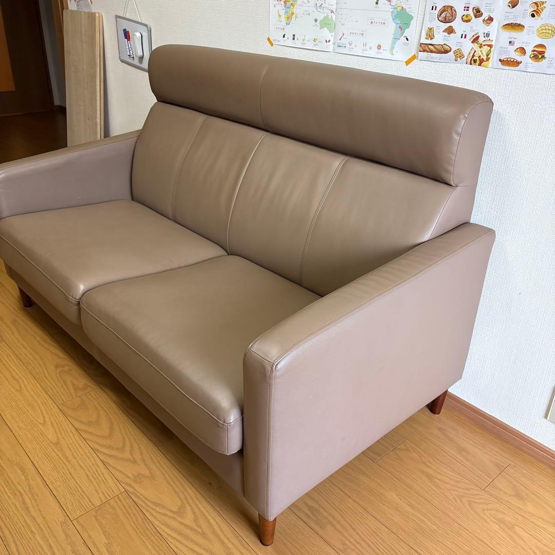 ベージュ 合成皮革 2人掛けソファ