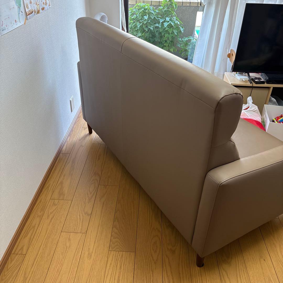 ベージュ 合成皮革 2人掛けソファ