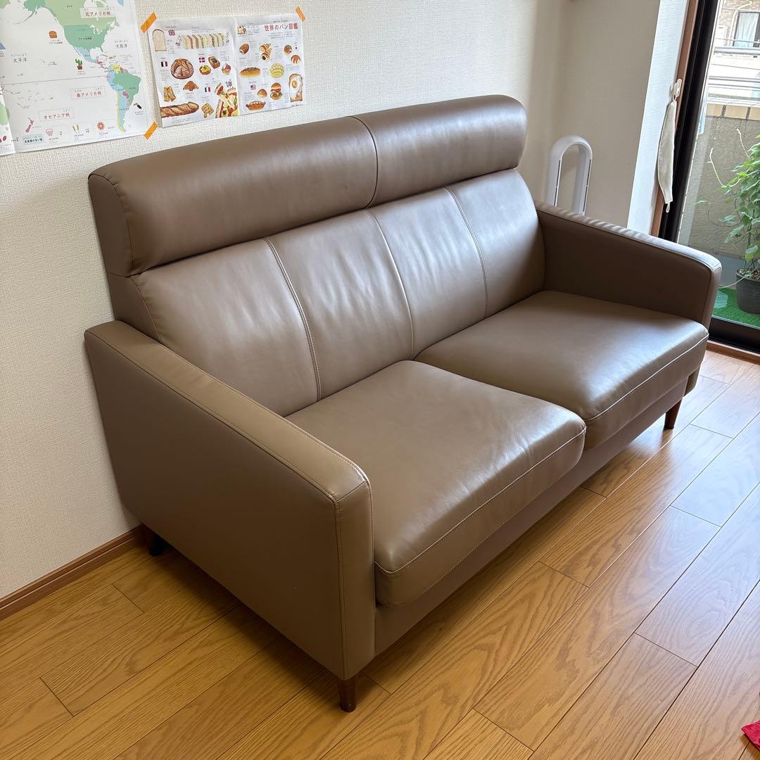 ベージュ 合成皮革 2人掛けソファ