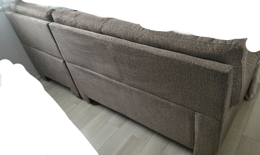 【太陽家具】 カウチソファ 3人掛け ブラウン 大型