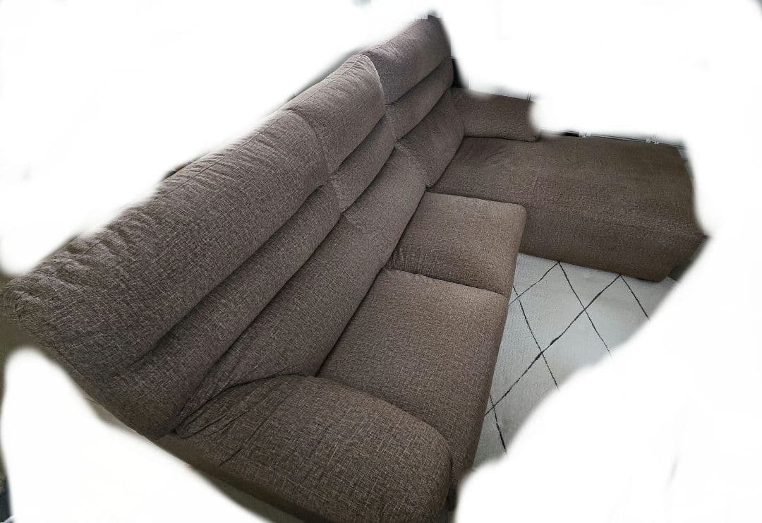 【太陽家具】 カウチソファ 3人掛け ブラウン 大型