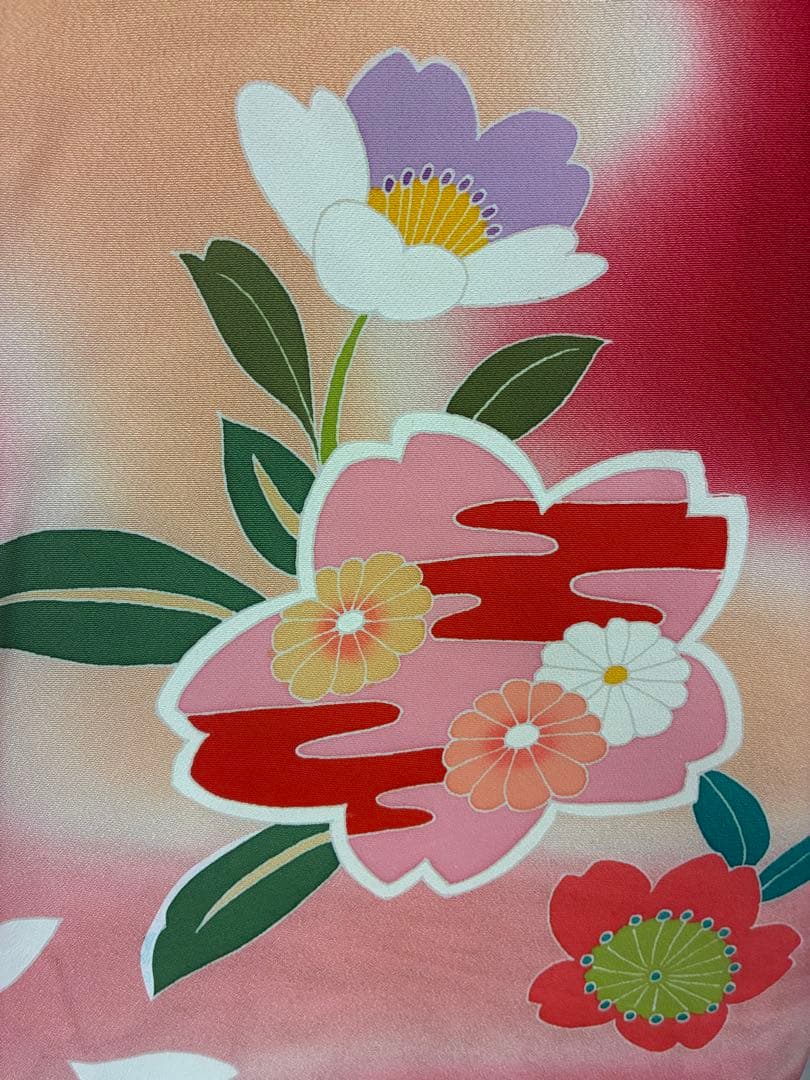 子供の着物　長襦袢付き　扇に花柄模様　七五三