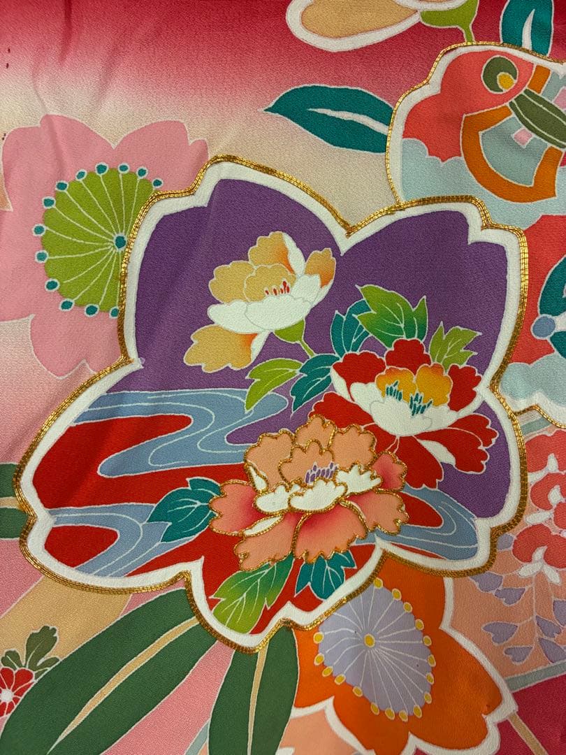 子供の着物　長襦袢付き　扇に花柄模様　七五三