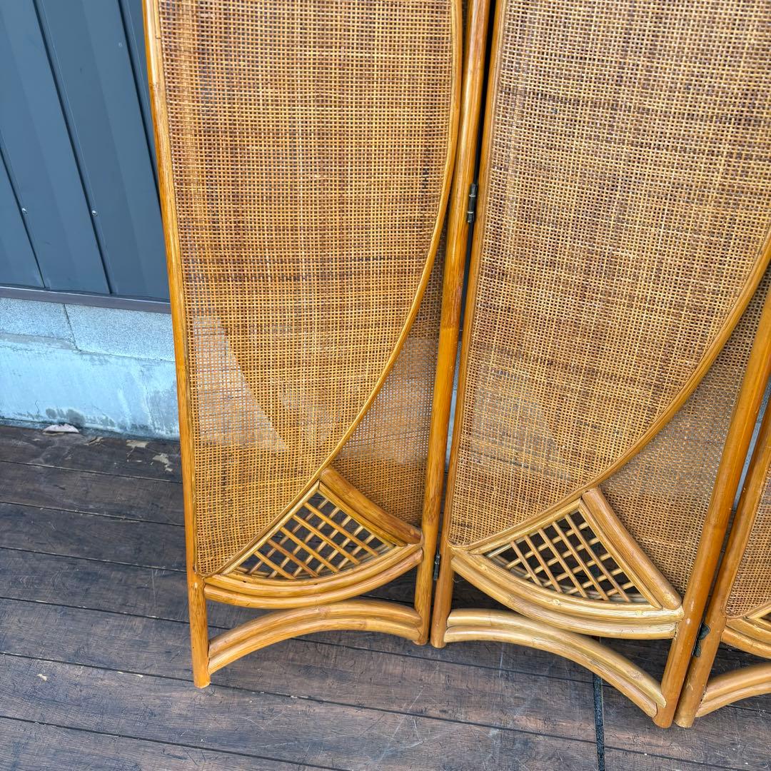 昭和レトロ エスニック 古家具 3連ラタンパーテーション 間仕切りパーティション