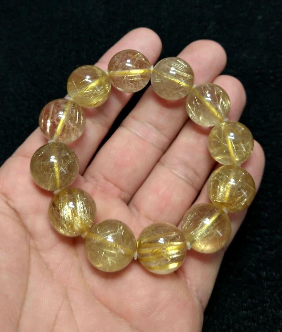 【良質,大玉】ゴールドルチルクォーツ　１６㎜　ブレスレット　美品　希少　天然