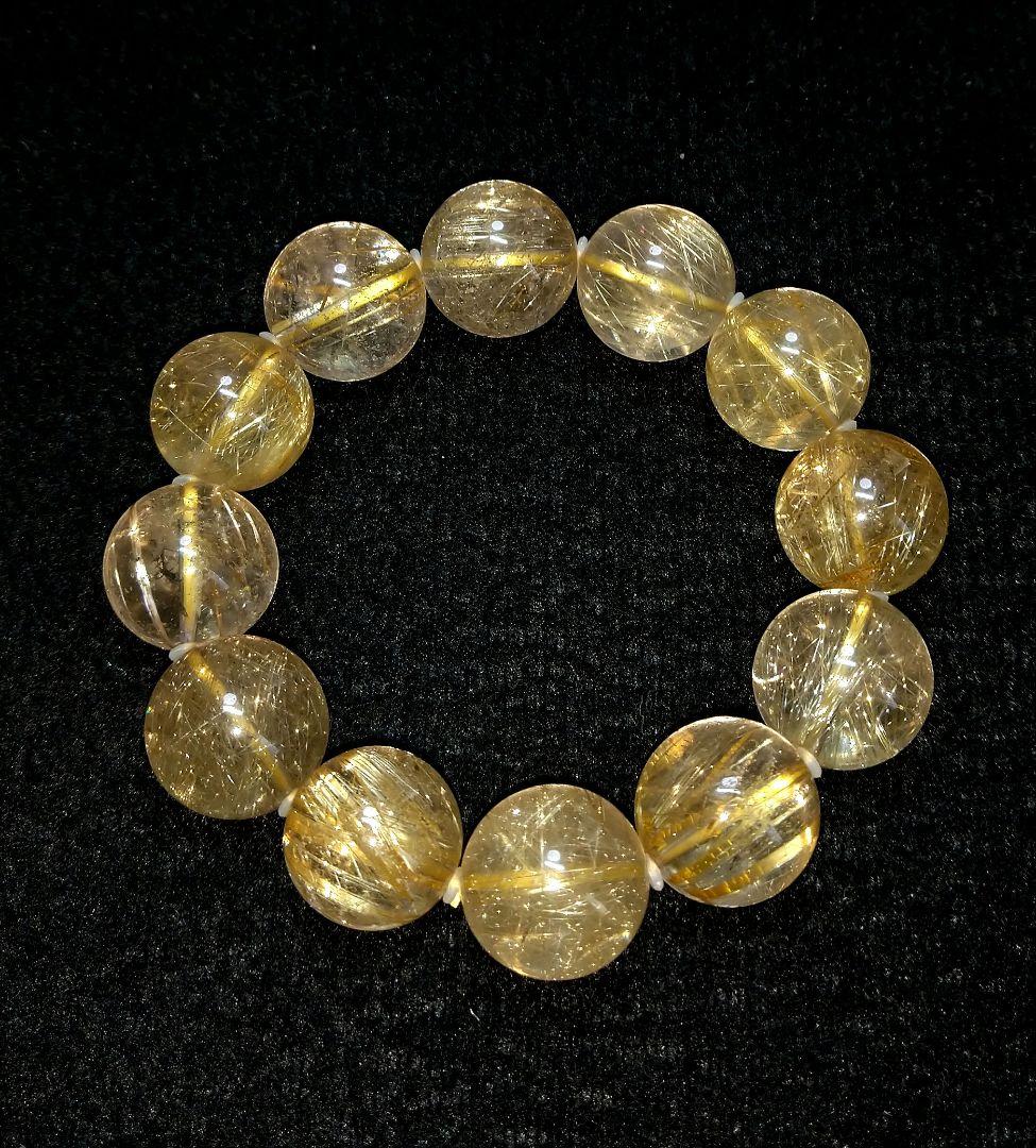 【良質,大玉】ゴールドルチルクォーツ　１６㎜　ブレスレット　美品　希少　天然