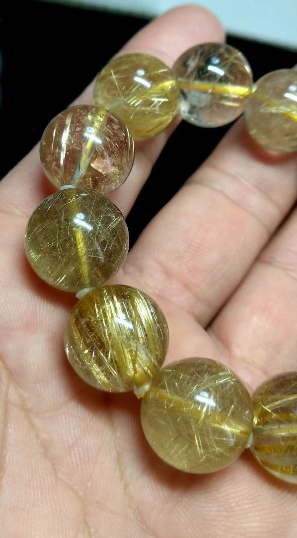 【良質,大玉】ゴールドルチルクォーツ　１６㎜　ブレスレット　美品　希少　天然