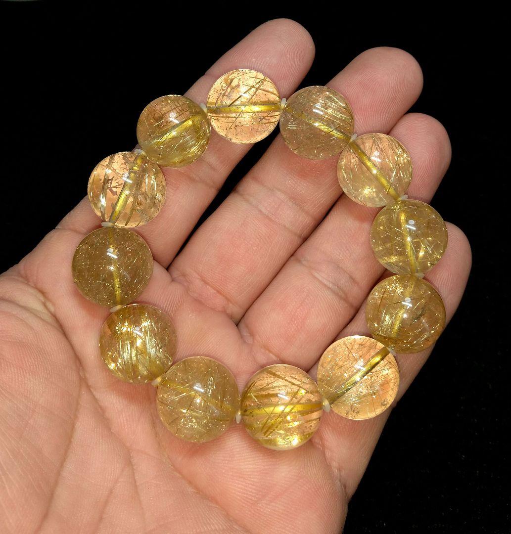 【良質,大玉】ゴールドルチルクォーツ　１６㎜　ブレスレット　美品　希少　天然
