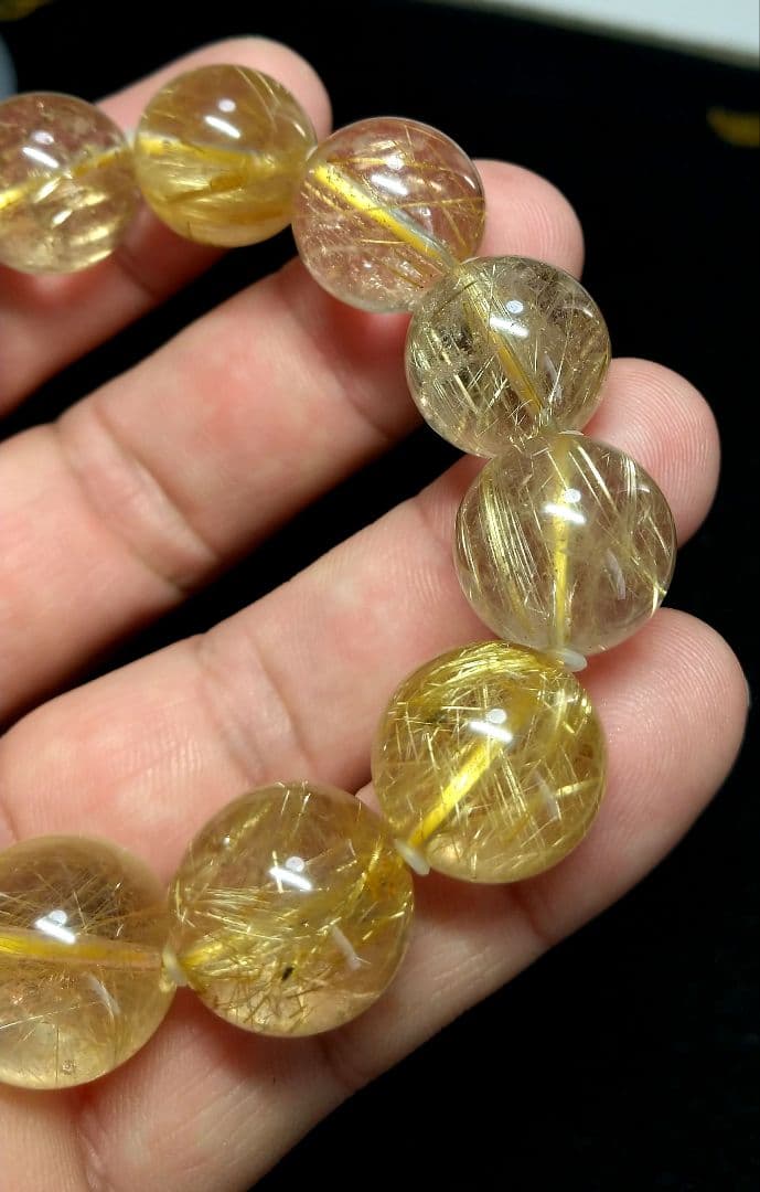 【良質,大玉】ゴールドルチルクォーツ　１６㎜　ブレスレット　美品　希少　天然