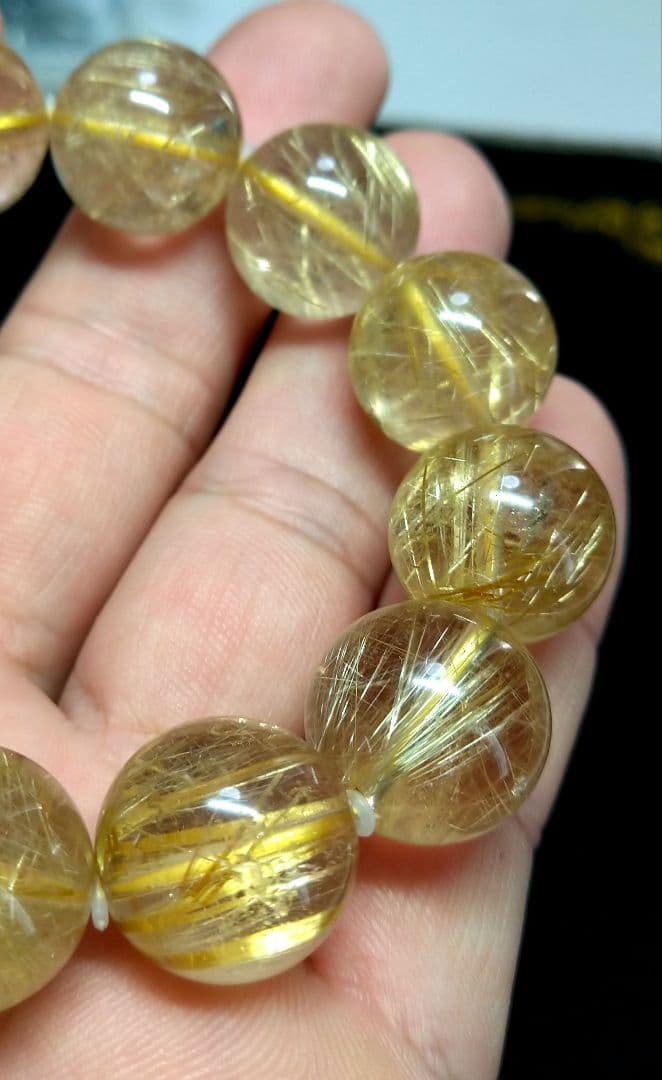 【良質,大玉】ゴールドルチルクォーツ　１６㎜　ブレスレット　美品　希少　天然