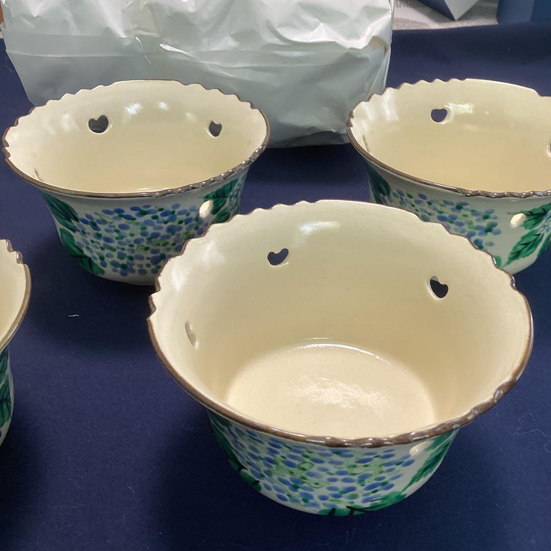 京焼乾山写紫陽花絵向付10客　　新品未使用