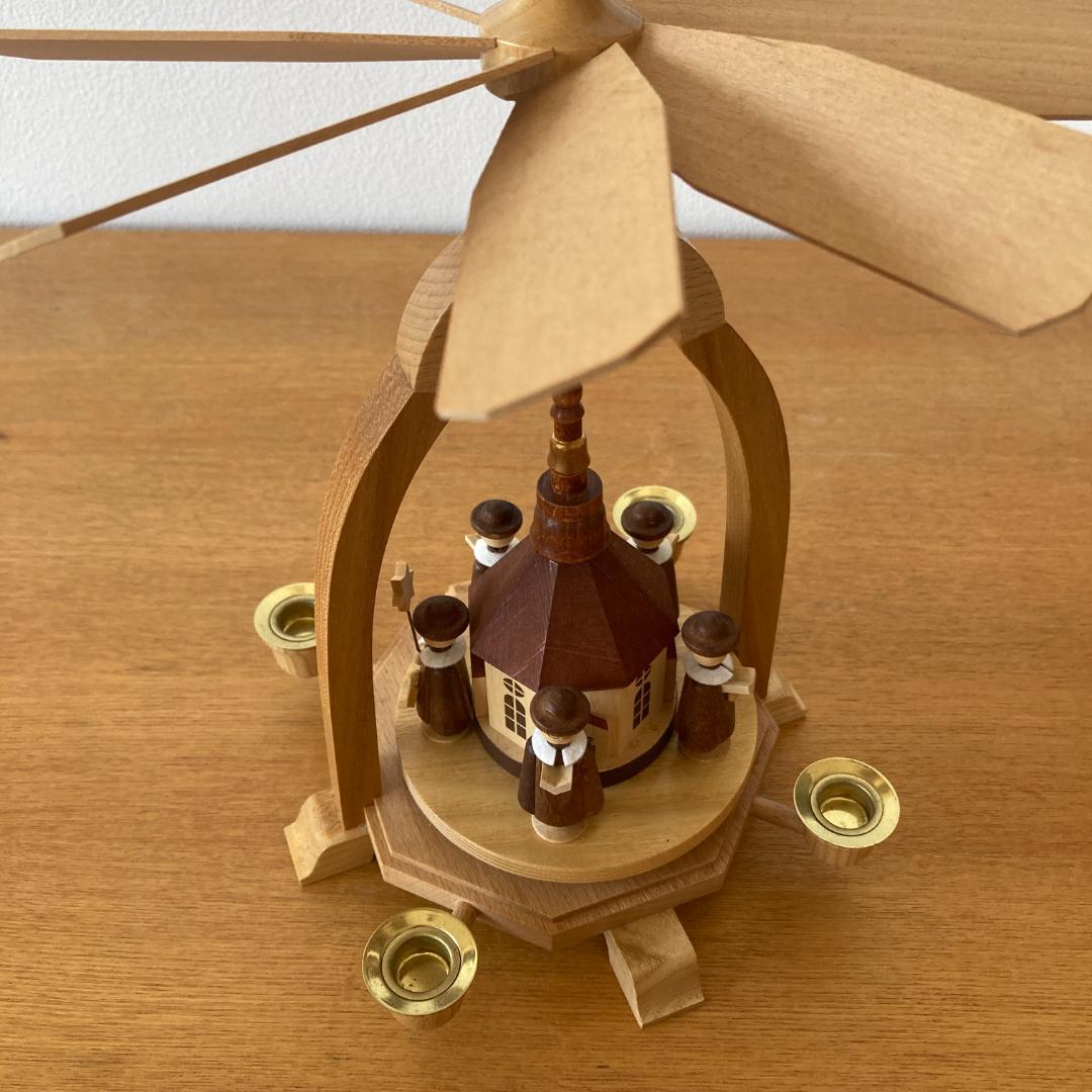 美品】 ドイツ製 クリスマスピラミッド 聖夜の教会 ウィンドミル