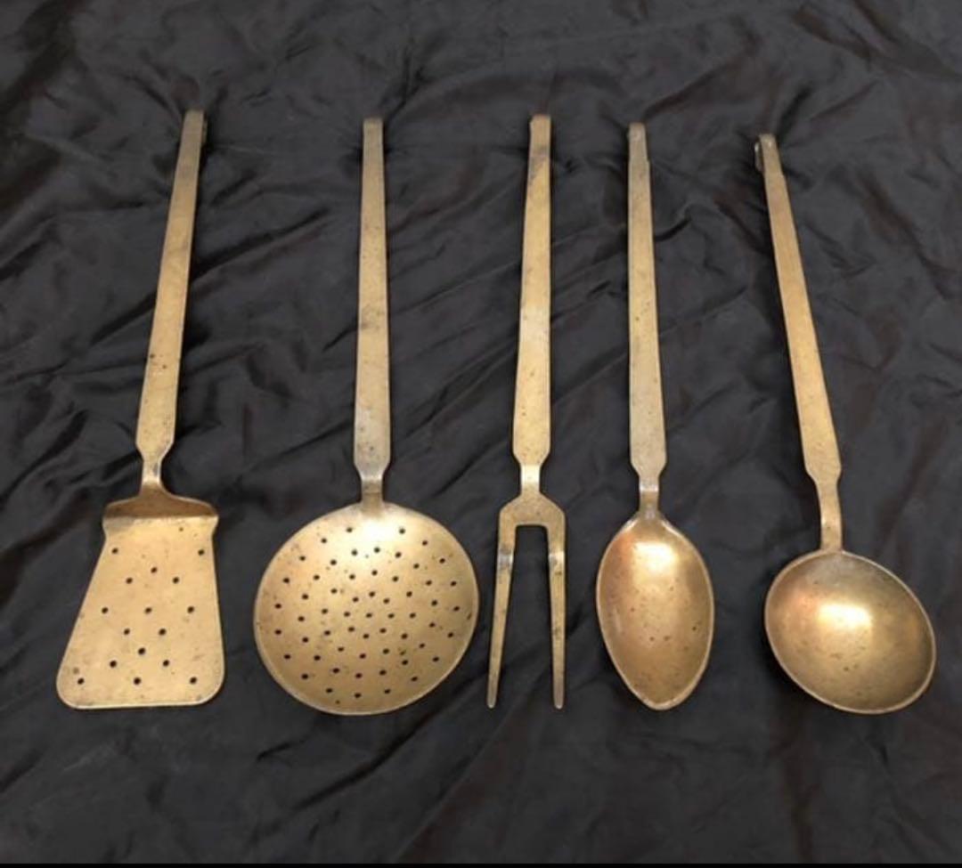 真鍮製 レードル フォーク ターナー 穴開きレードル スプーン 5点 フランス