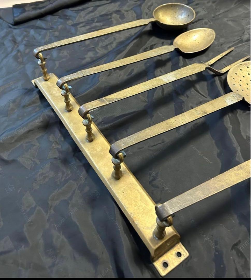 真鍮製 レードル フォーク ターナー 穴開きレードル スプーン 5点 フランス