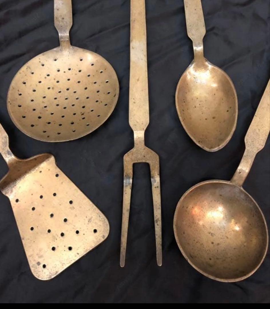 真鍮製 レードル フォーク ターナー 穴開きレードル スプーン 5点 フランス