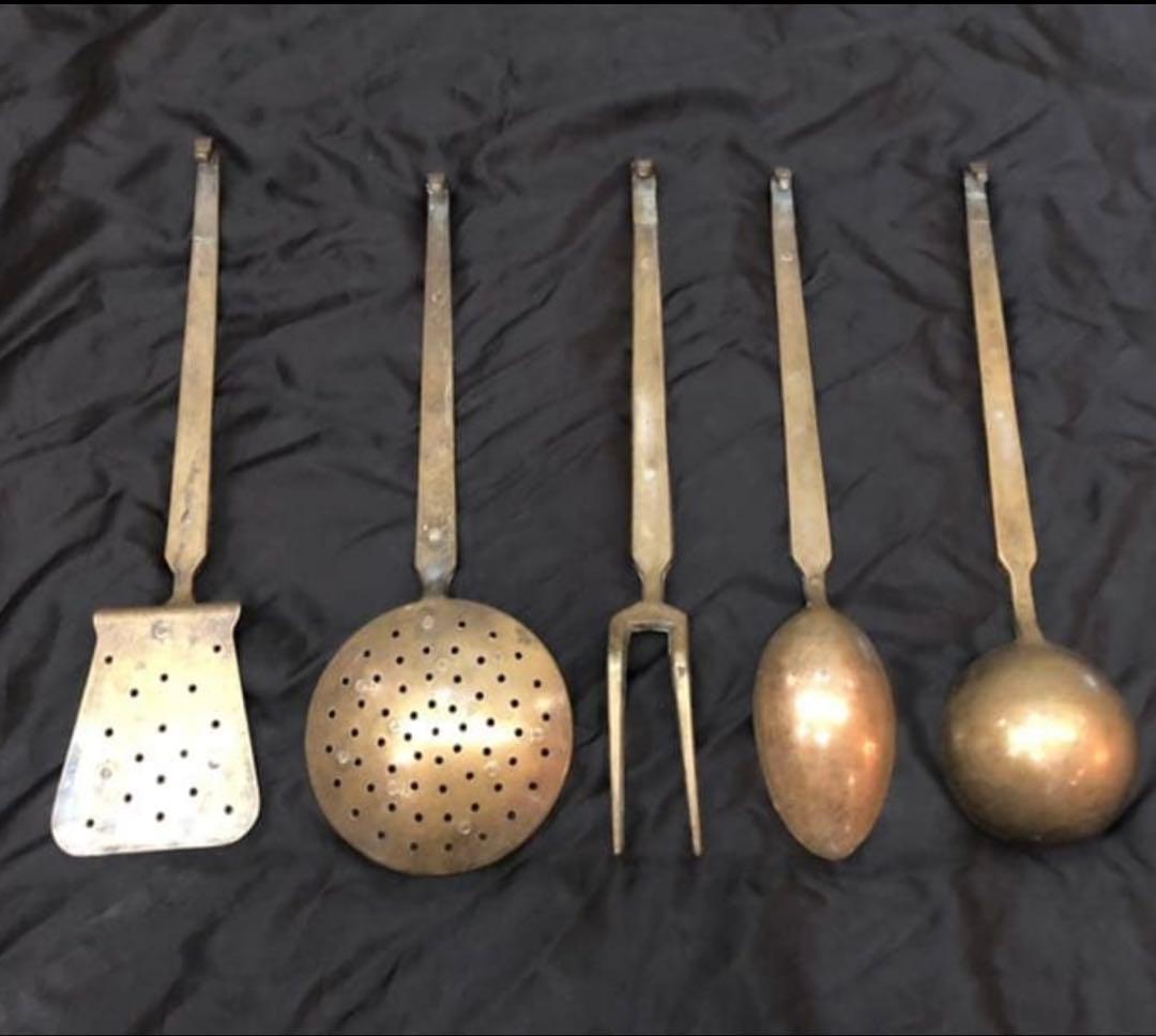 真鍮製 レードル フォーク ターナー 穴開きレードル スプーン 5点 フランス