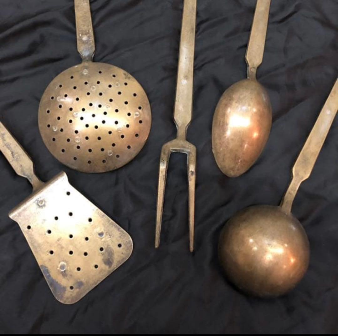 真鍮製 レードル フォーク ターナー 穴開きレードル スプーン 5点 フランス