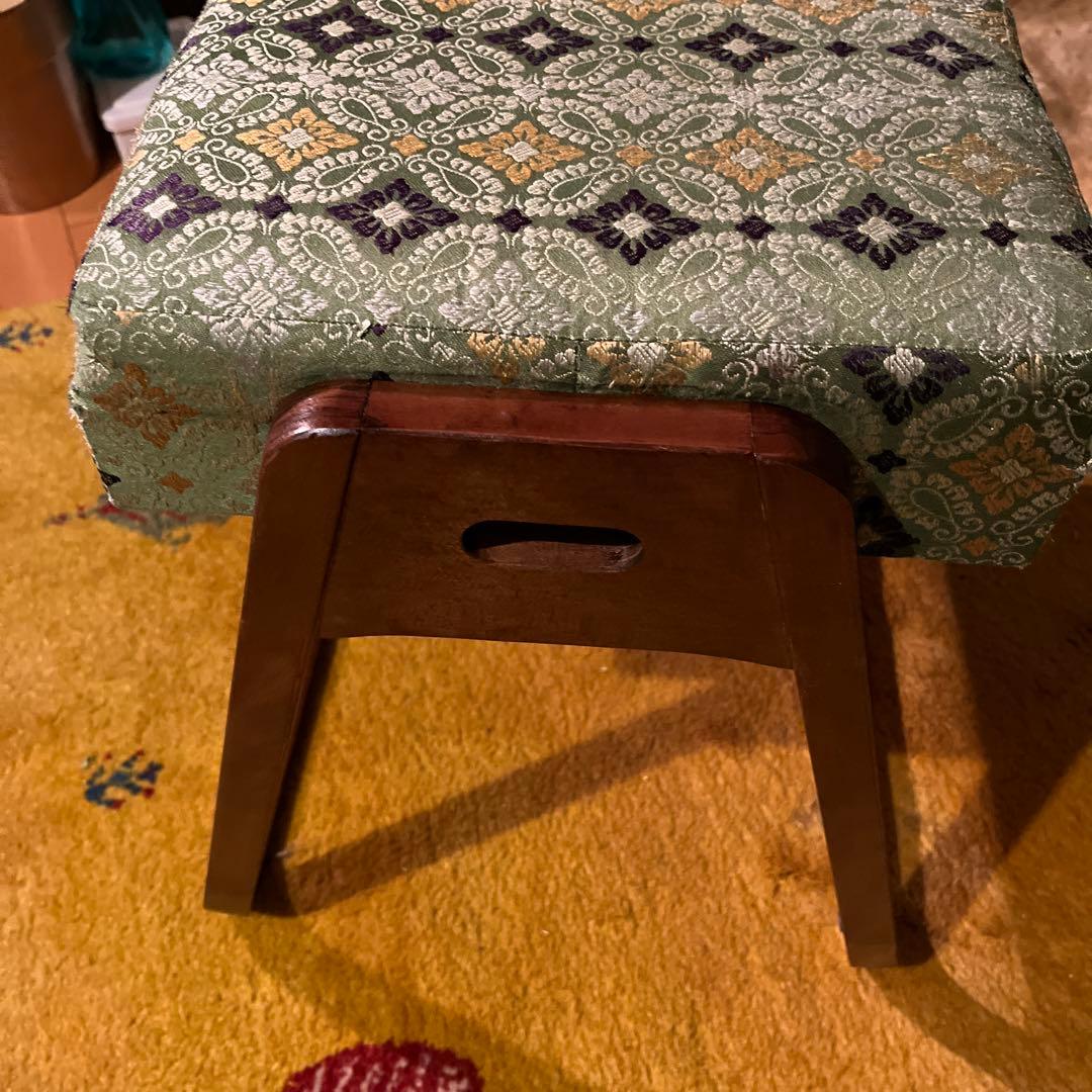 昭和レトロ　クッション付きスツール　椅子　オットマン　木製美品　アンティーク